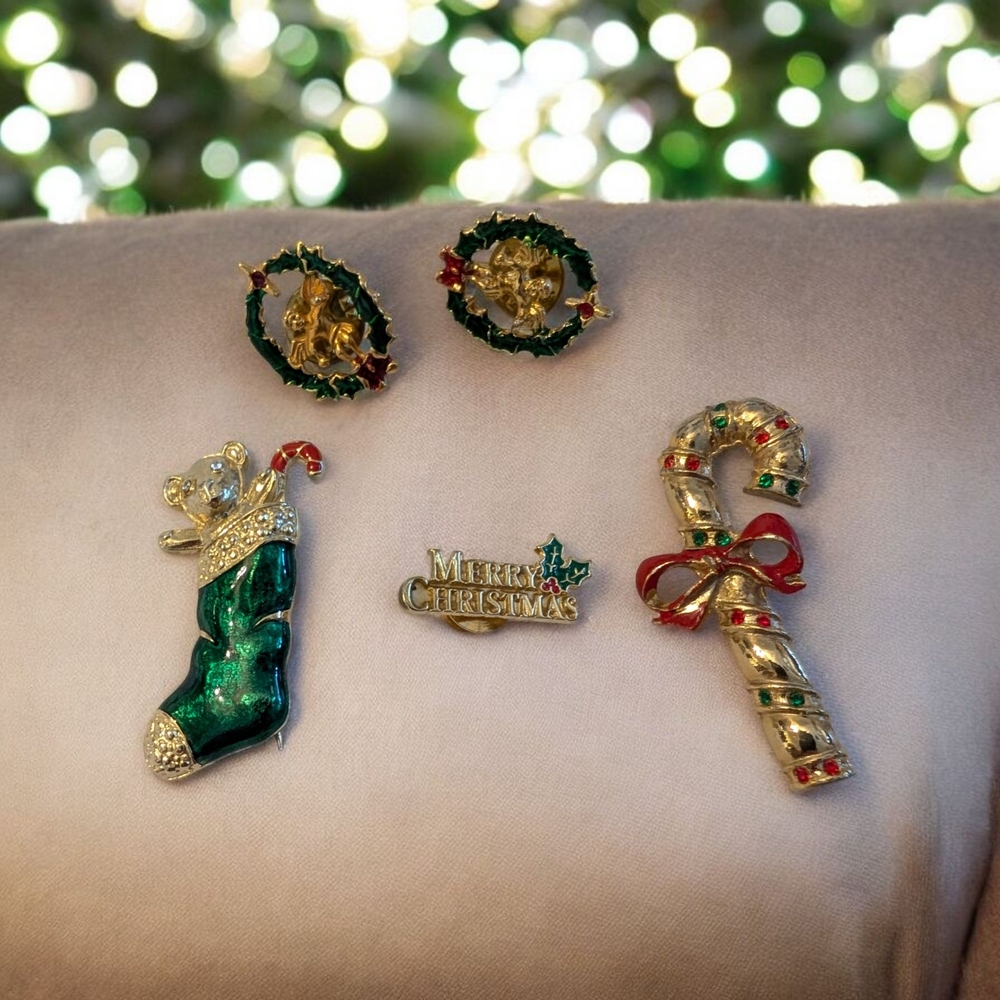 Merry Christmas Pin by Tara, Festive Stocking, Candy Cane By BJ, Angel Pins